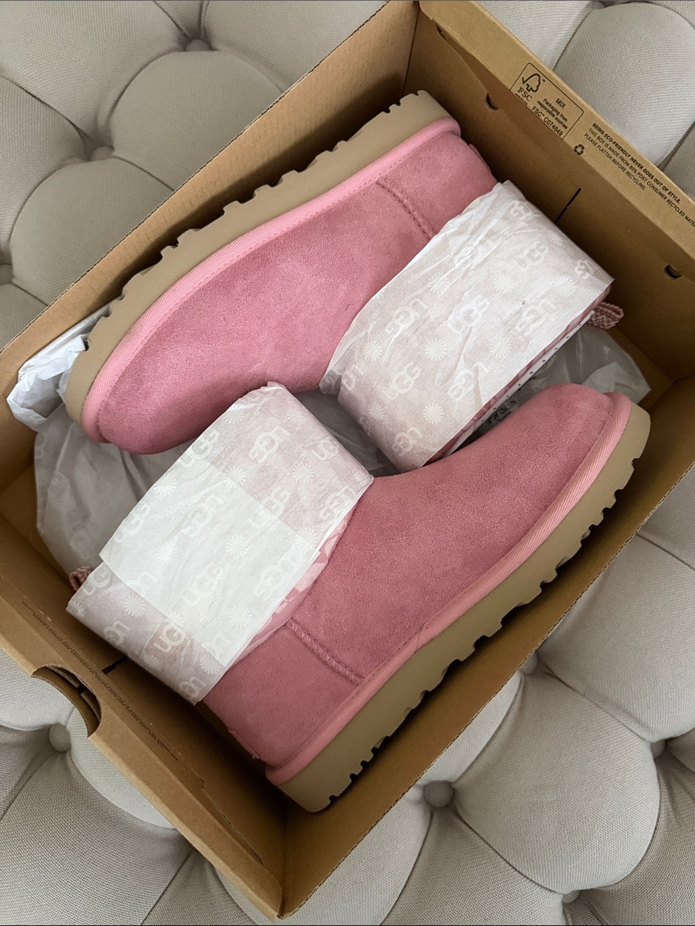 UGG Women's Pink Suede Short Slip-On Boots